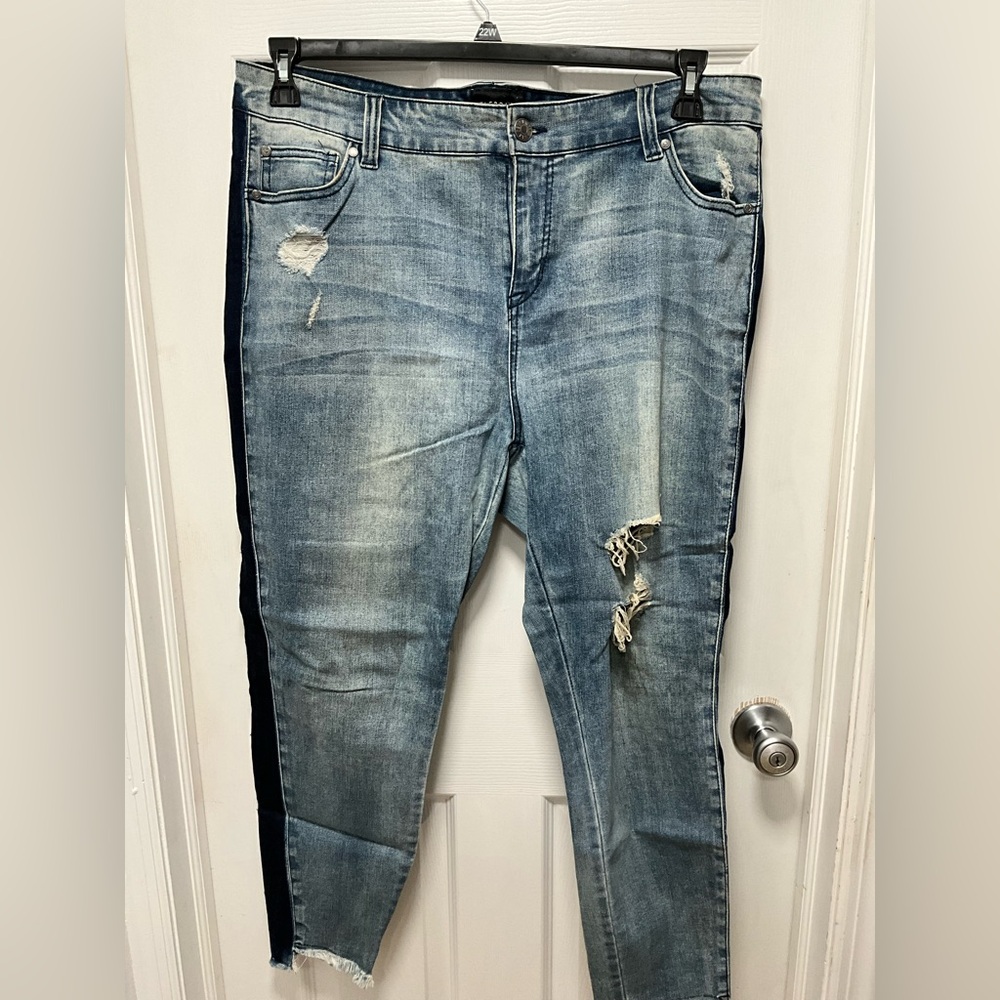 Celebrity Pink Light Blue Ripped Skinny Jeans Plus Size 18, Inseam 26”